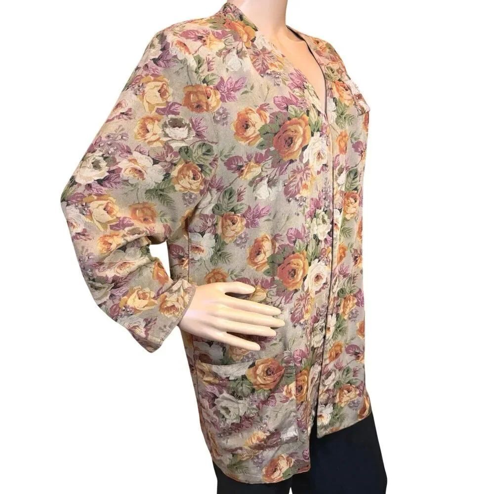 VTG 90s Floral Tapestry Grandmacore Open Jacket SZ Large Academia Granny Blazer - Picture 5 of 14